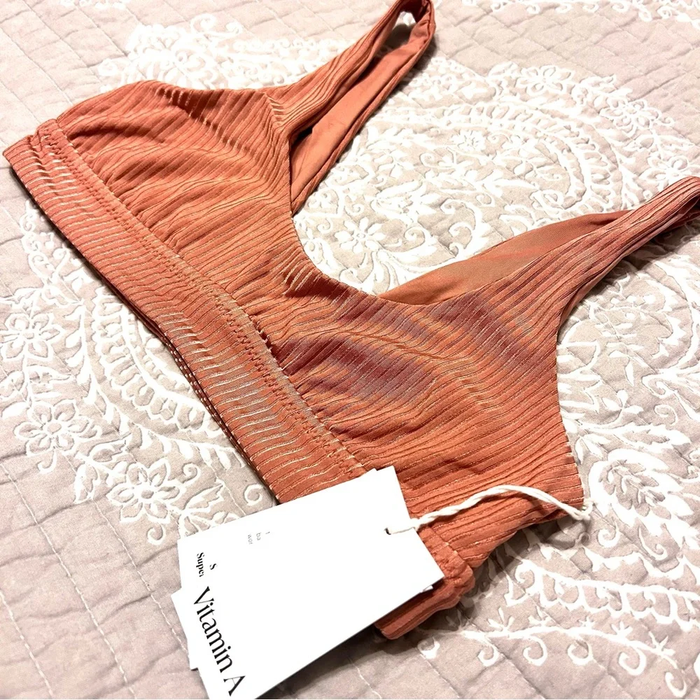 NWT • VITAMIN A • Sienna Tank Ribbed Bikini Top in Pink Sands Shimmer - Picture 3 of 7